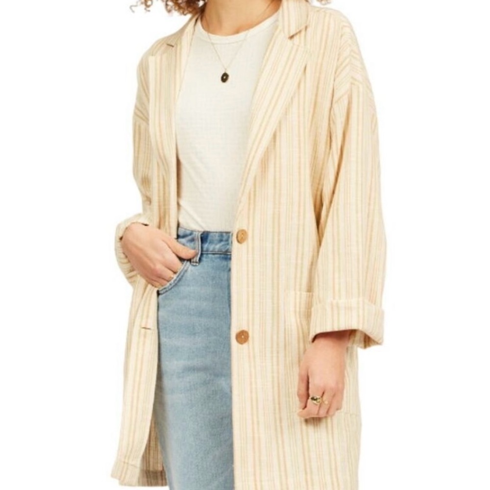 Billabong Striped Beige Long Blazer